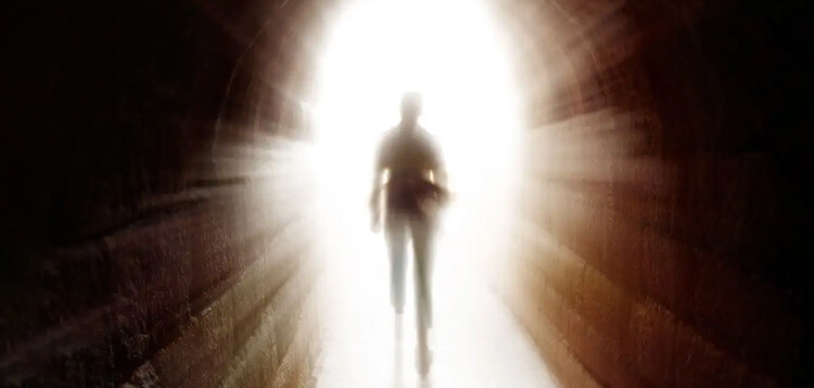 Symbolic Artist Depiction of Man Walking Into Afterlife