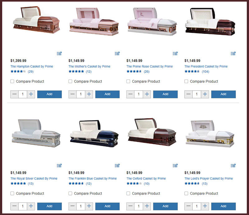 image of 8 caskets costco sells
