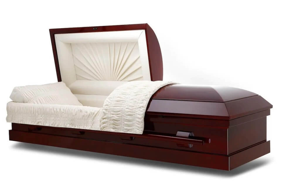 mahogany veneer wood casket example $1099
