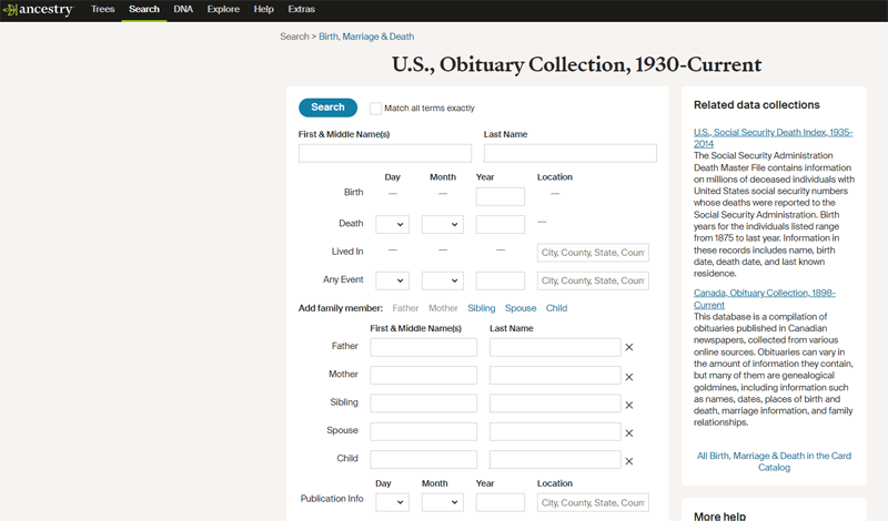 ancestry.com obituary search annotated