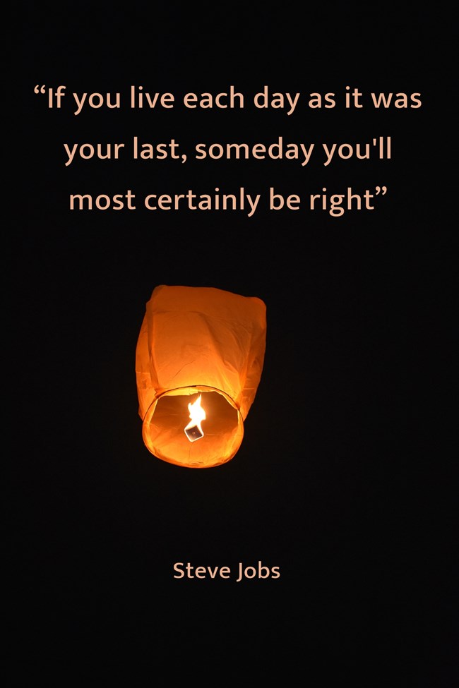 steve jobs live each day as if its your last quote with candle