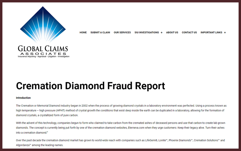 cremation diamond hoax report screenshot