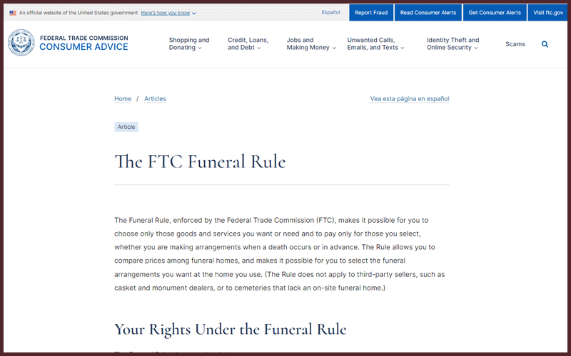 ftc funeral rule website screenshot
