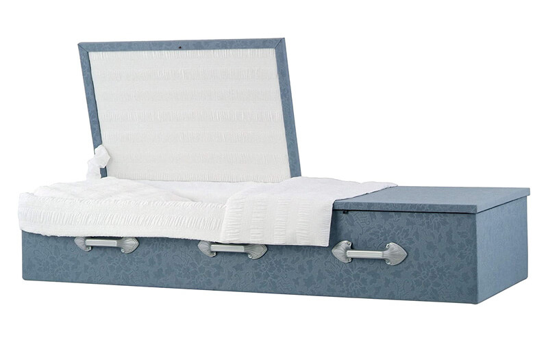 titan casket cloth covered grey blue