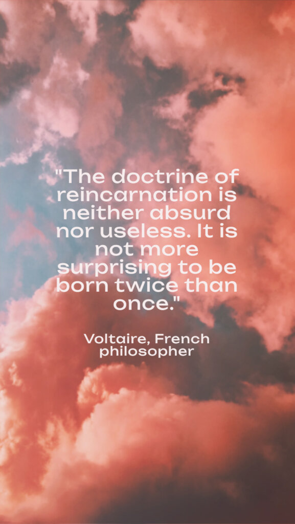 voltaire reincarnation quote on cloud background